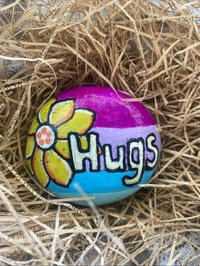 Hand-Painted "Hugs" Decorative Stone 2.5” x 2” x1”
